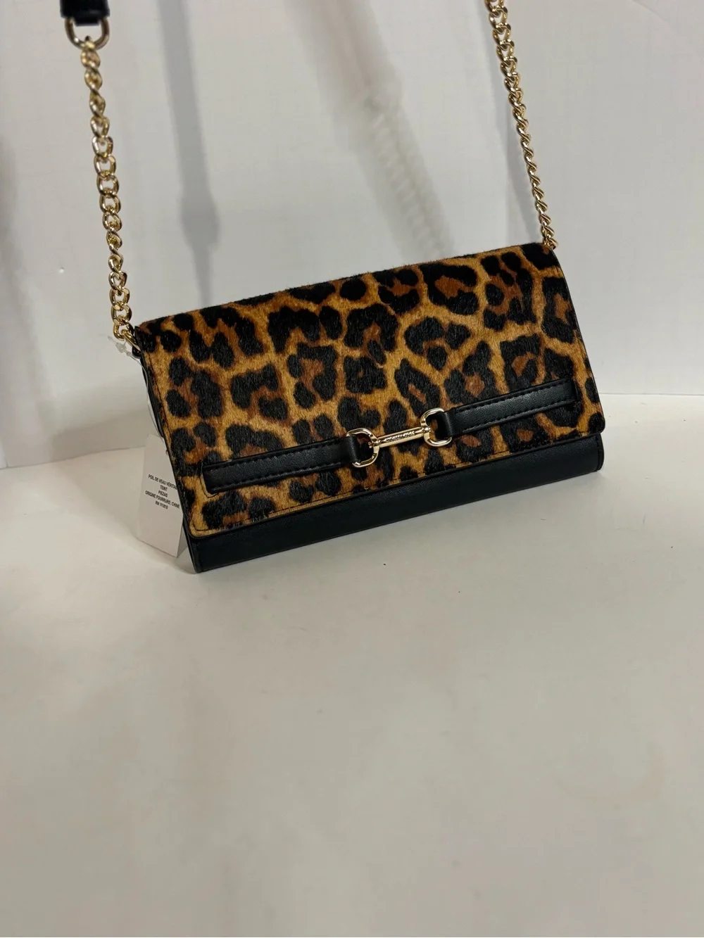 Leopard Print Crossbody Clutch with Gold Chain